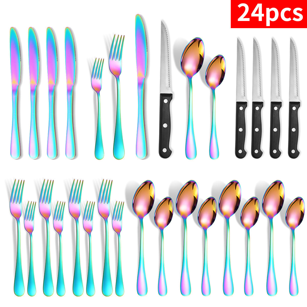 24-piece Set Stainless Steel Knife Fork And Spoon Serving Hotel Steak Tableware