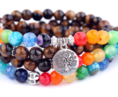 AliExpress Explosion 108 Naturstein Rosenkranz Armband Legierung 3D Lotus Lebensbaum Fußkettchen Yoga Mala Halskette