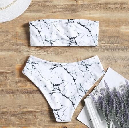 Women Wrapped Marble Printed Swimsuit Bikini Split Sexy Bikini Set