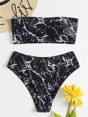 Women Wrapped Marble Printed Swimsuit Bikini Split Sexy Bikini Set