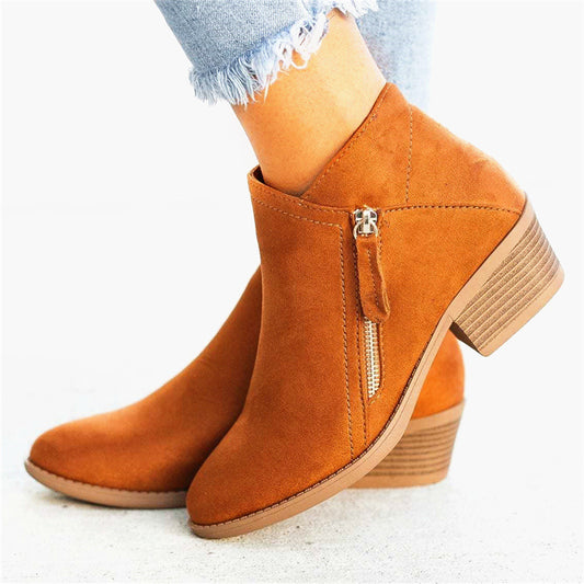 Women's Suede pointed thick heel boots