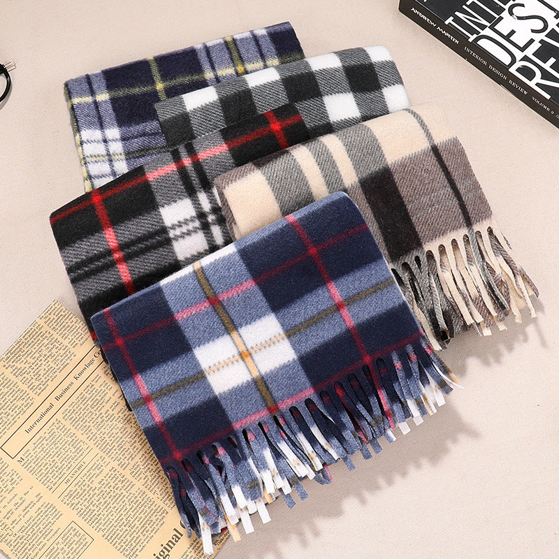 Autumn And Winter Classic Plaid Double-sided Velvet Gift Men's Warm Scarf Women's Shawl