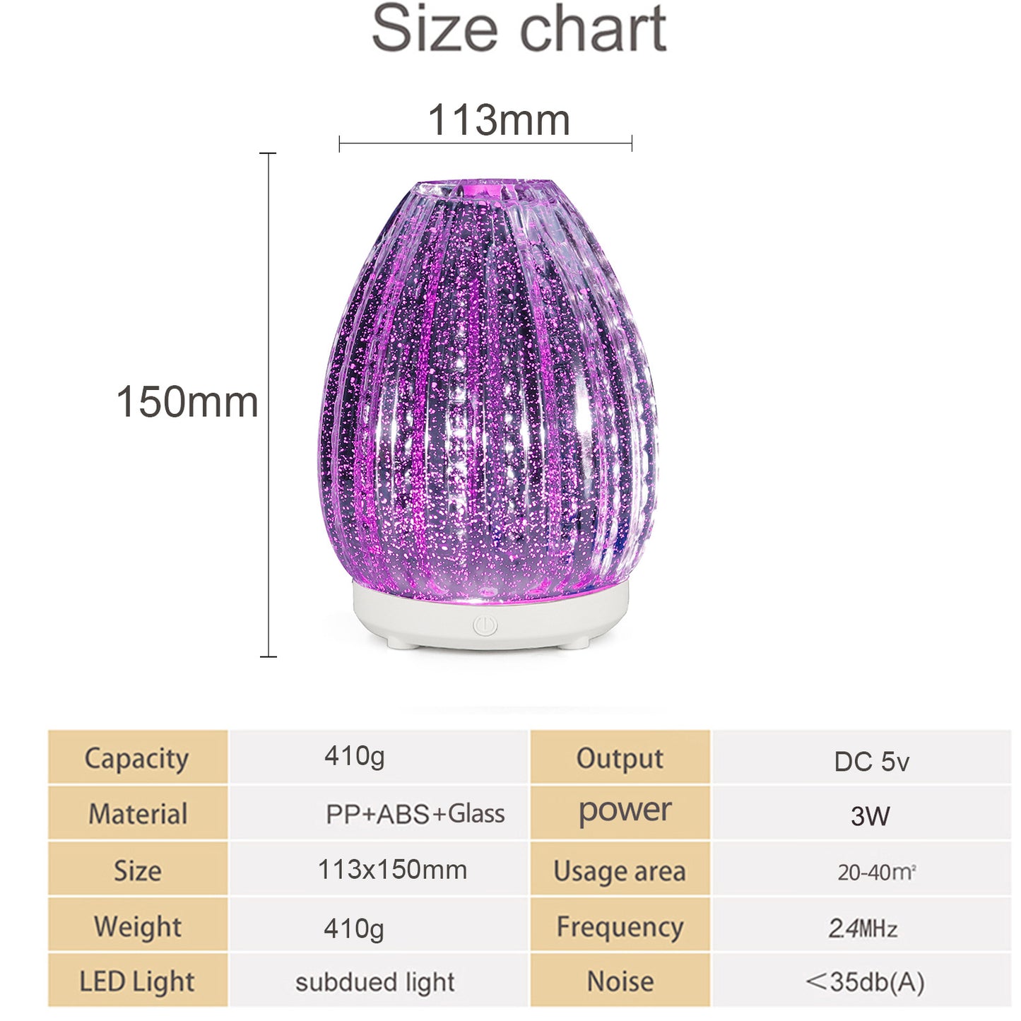 100ml 3D Glass Colorful LED Aroma Diffuser Light 5V Aroma Diffuser Humidifier Creative Pattern