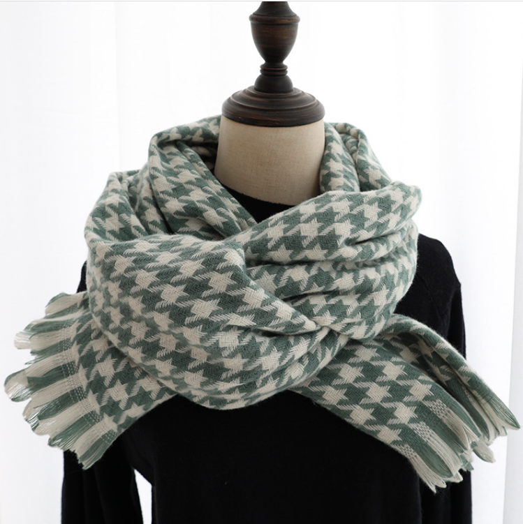 Houndstooth Cashmere Shawl Padded Warm Scarf