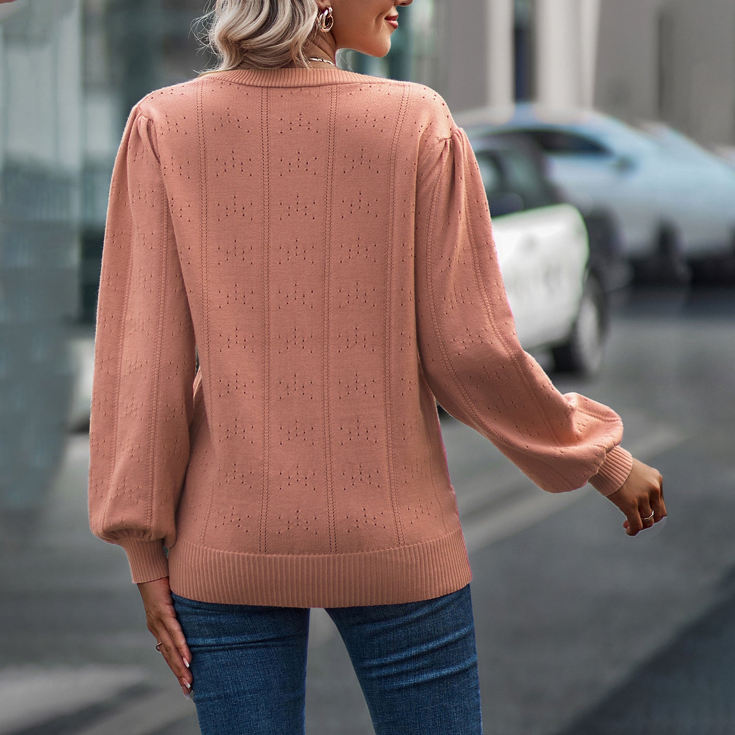 Temperament Leisure Long Sleeve V-neck Sweater