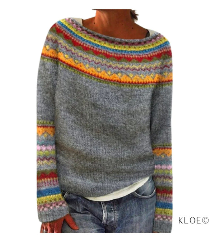 Round Neck Multicolor Loose Fashion Pullover Sweater