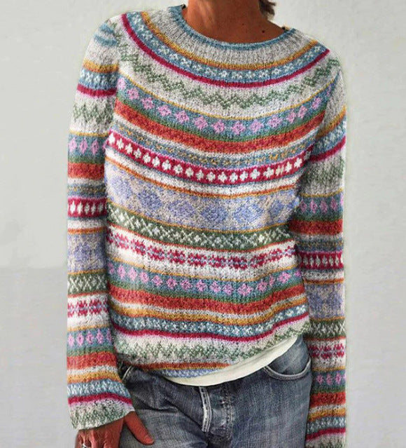 Round Neck Multicolor Loose Fashion Pullover Sweater