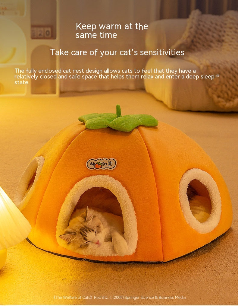 Winter Warm Thickened Persimmon Large Space Capacity Semi-enclosed Cat Nest