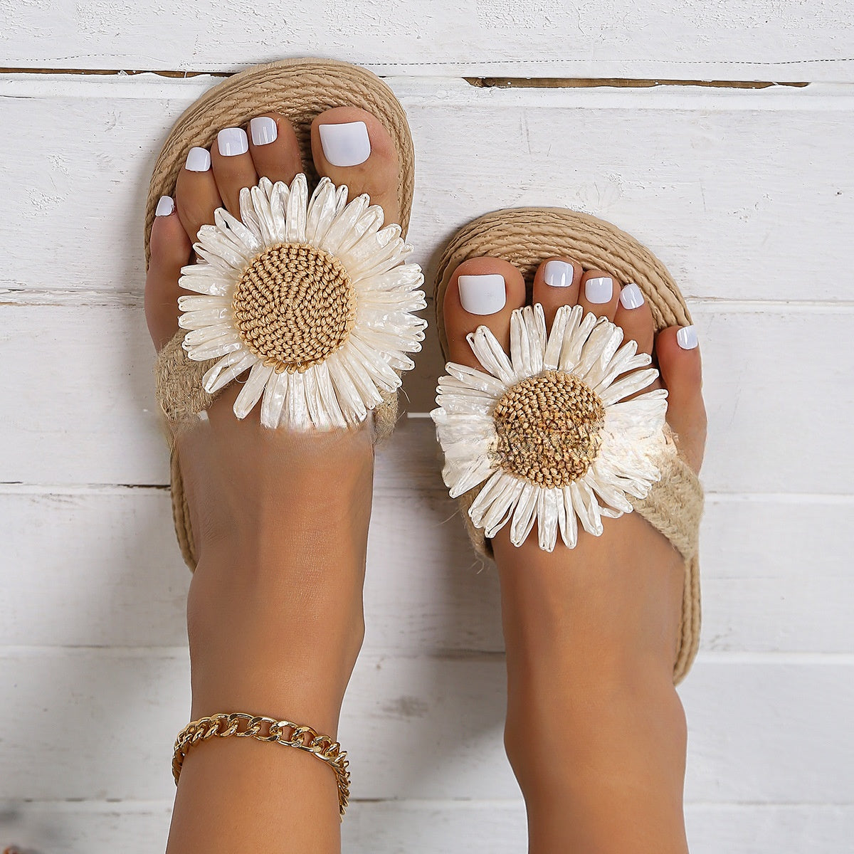 Sommer Neue Mode frauen Leinen Mode Einfache Blume Flache Beiläufige Sandalen