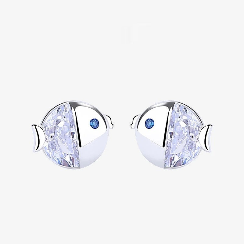 S925 Sterling Silver All-match And Fresh Kissing Gourami Stud Earrings