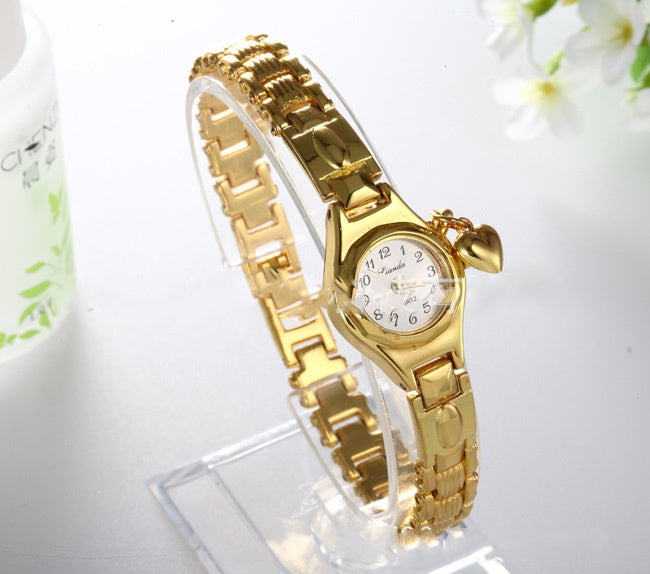 Gold Damen Armbanduhr Honig Herz Strass Casual Edelstahl