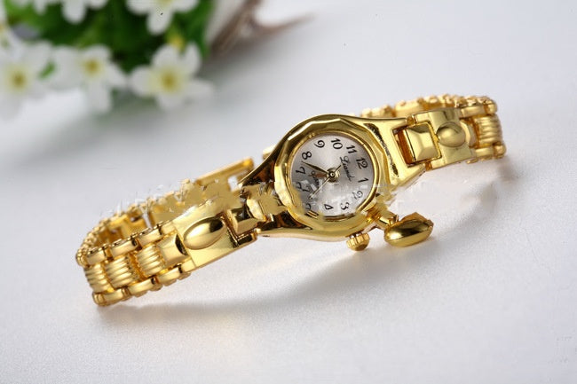 Gold Damen Armbanduhr Honig Herz Strass Casual Edelstahl