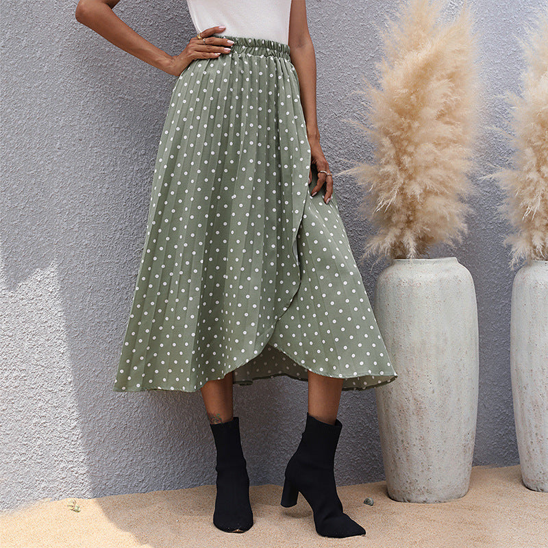 Green European And American Irregular Polka Dot Skirt