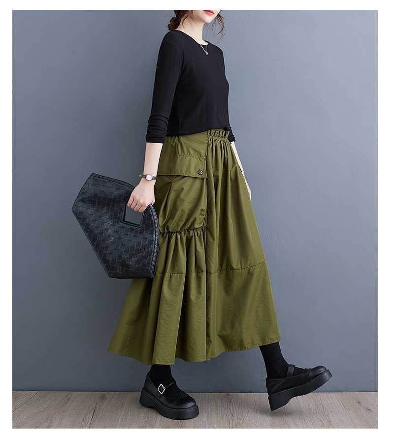 Loose Slimming Workwear Large Pocket Large Hem High Waist Pleated Skirt