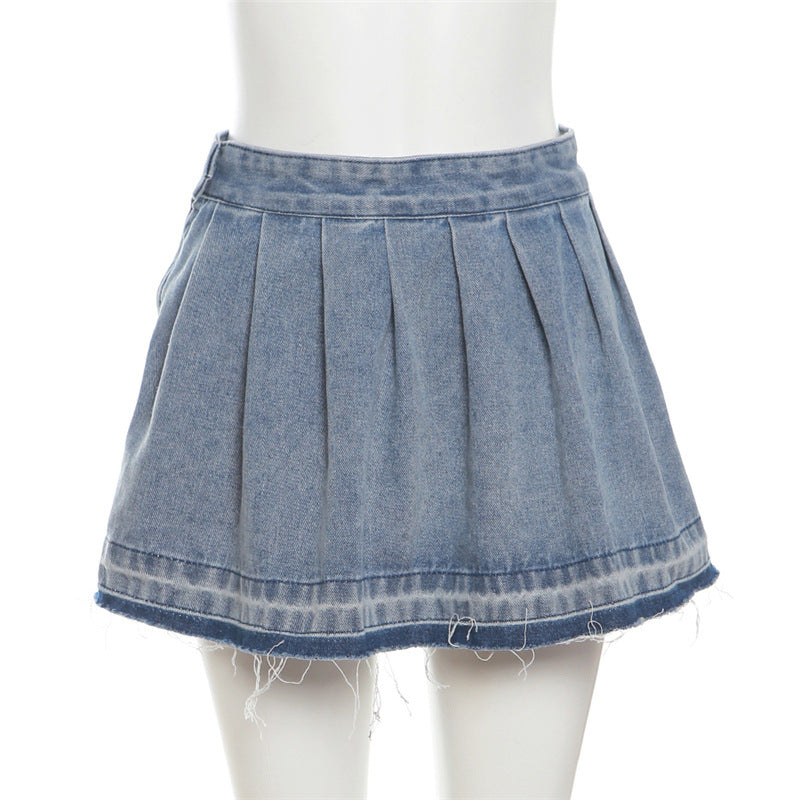 Women's Fashion Wash Ruffle Hip Denim Skirt