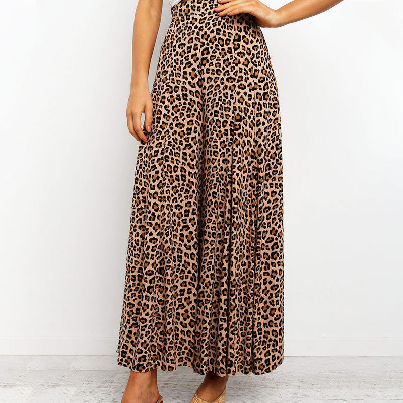 High-Waist Loose Wide Leg Pants with Printed Polka Dot and Leopard Patterns: Straight Casual Style