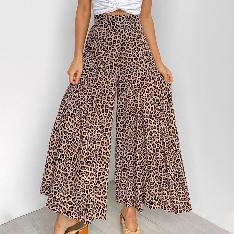 High-Waist Loose Wide Leg Pants with Printed Polka Dot and Leopard Patterns: Straight Casual Style