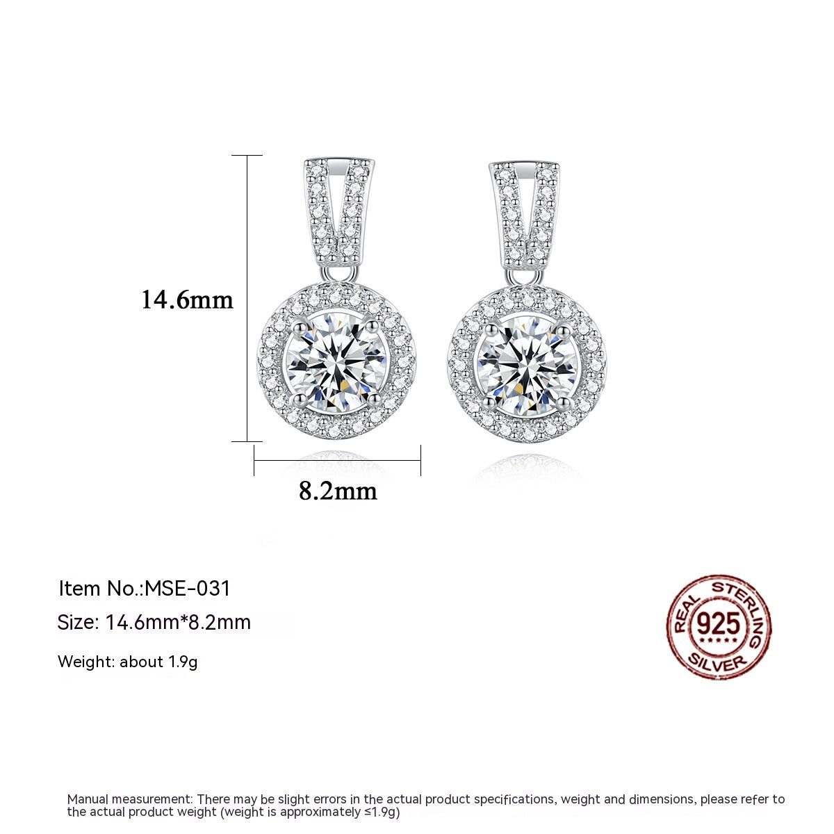 PAG & MAG Moissanite Earrings S925 Sterling Silver Stud Earrings