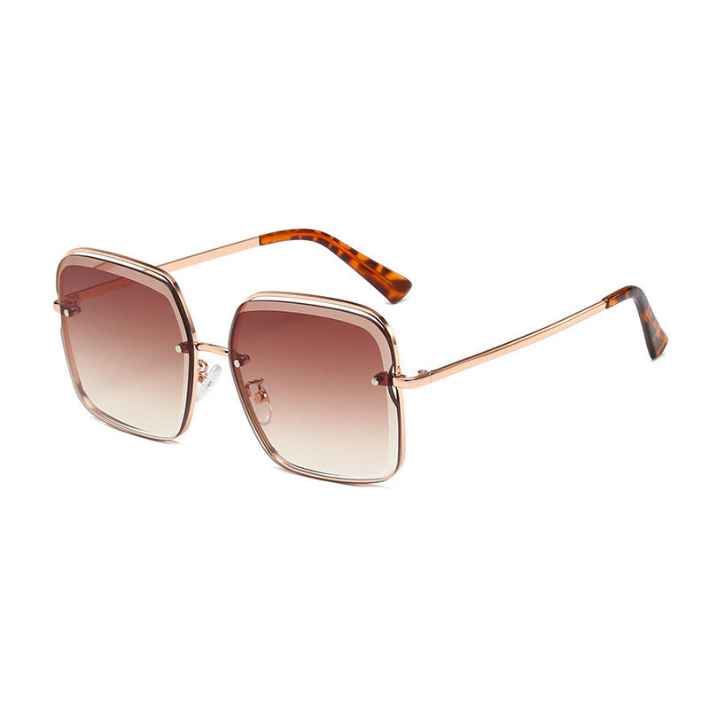 Rimless cut square sunglasses for women