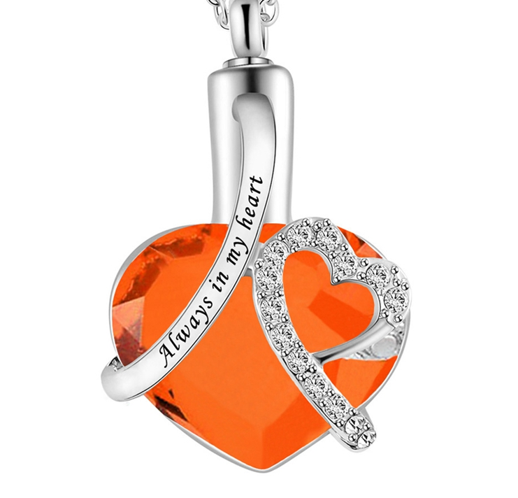 Heart-shaped urn pendant always in my heart perfume bottle