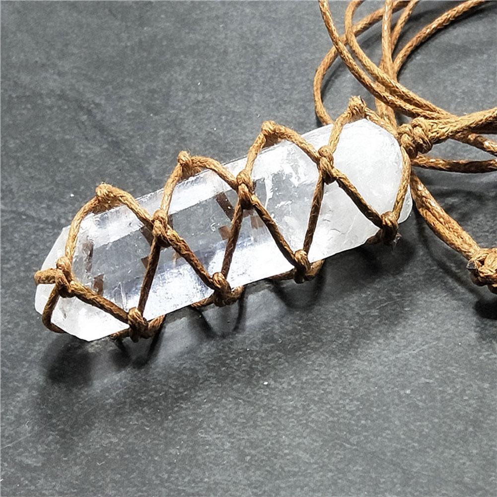 White crystal pillar pendant necklace