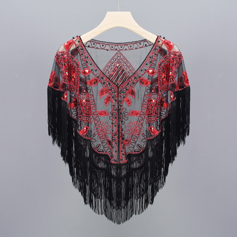 Tassel Shawl Vintage Sequined Cloak