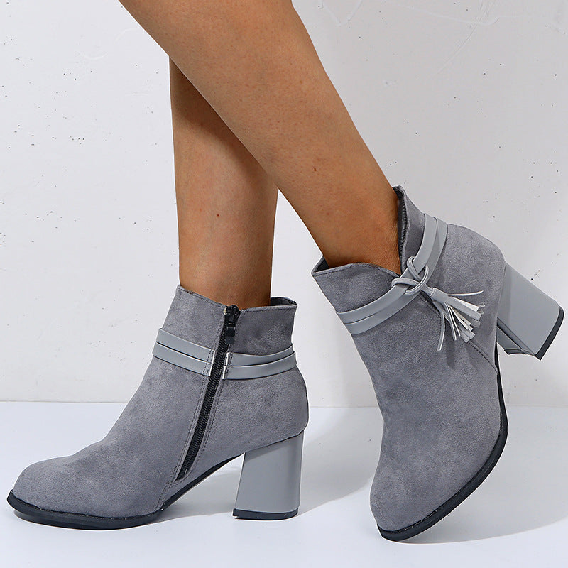 Round toe belt buckle low-top women's boots