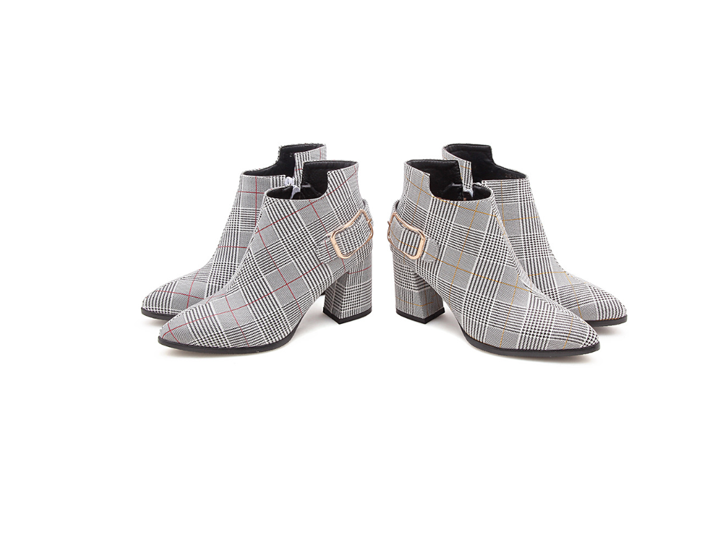 Step into European flair with DivaDance's New Plaid Belt Buckle Boots. Side zipper, high, thick heels—sophisticated style for the season!