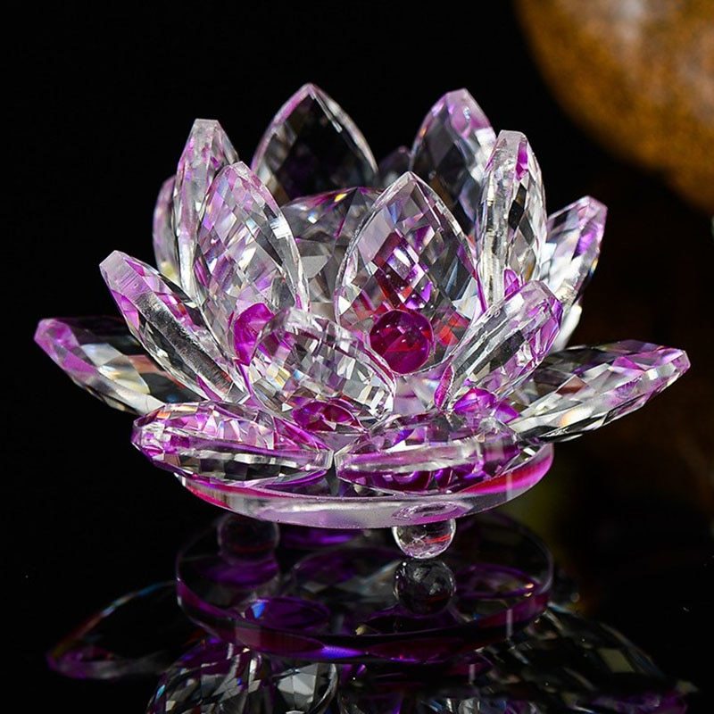 80mm Quartz Crystal Lotus Flower Crafts Glass Paperweight Fengshui Ornaments Figurines Home Wedding Party Decor Gifts Souvenir