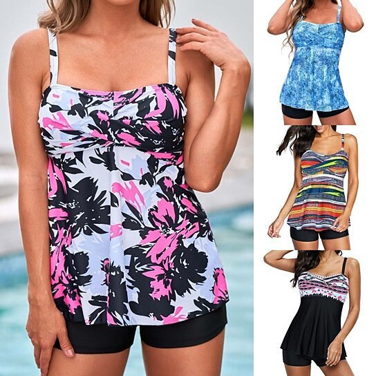 Conservative Printed Split Boxer Swimsuit