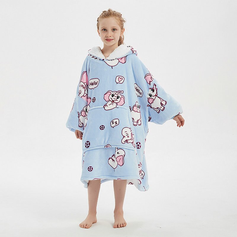 SnugletKids: Unisex winter warm double-layered Sherpa fleece hoodie blanket with TV pocket, perfect for snuggling with sleeves.