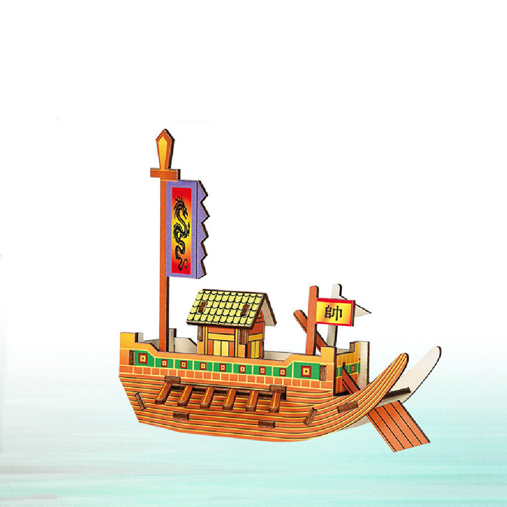 Wooden Pirate Ship Assembled Model Decorative Toys