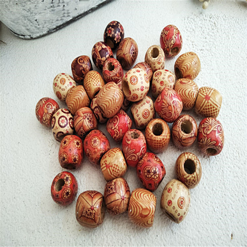 Vintage printed wooden beads