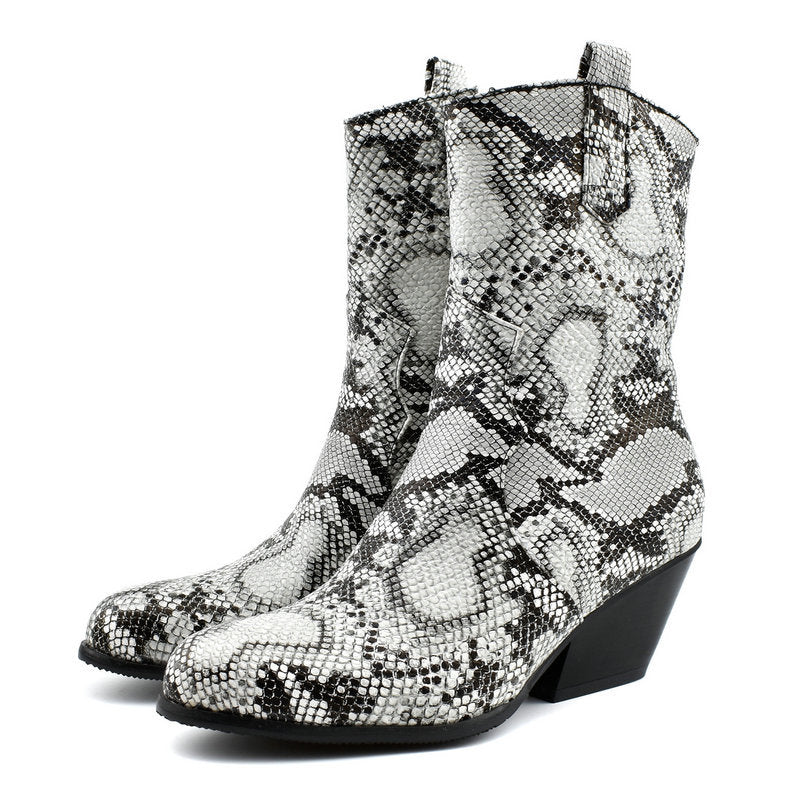 Snake print women's boots