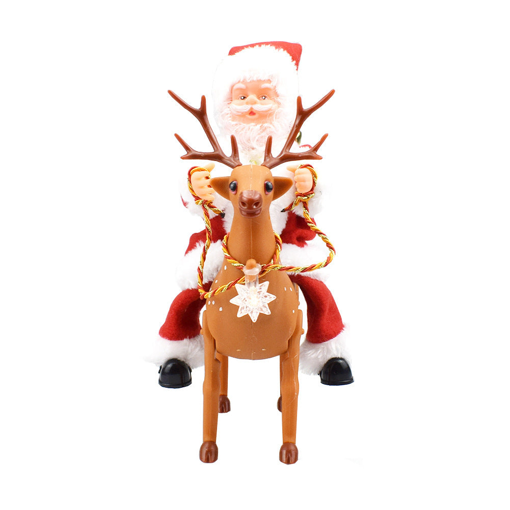 Riding Santa Claus Deer Electric Toy Doll with Music for Kids Kids Christmas Gifts Christmas Ornament Noel Home Decoration