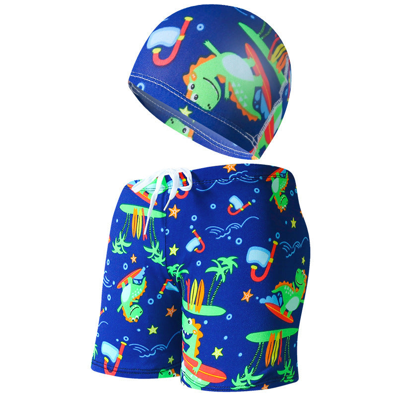 Summer Children's Cute Cartoon Beach Pants Swimming Cap Suit