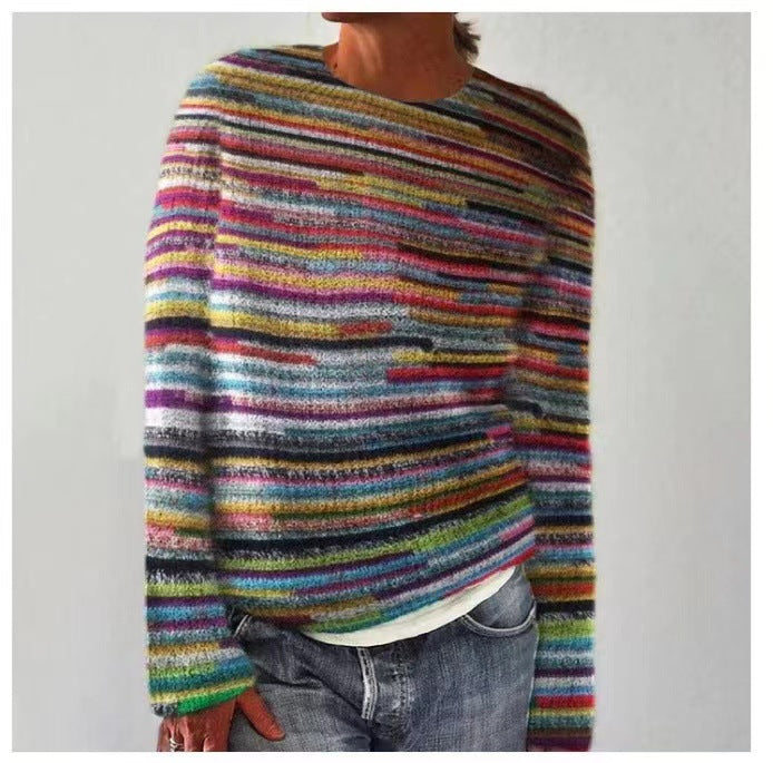 Round Neck Multicolor Loose Fashion Pullover Sweater