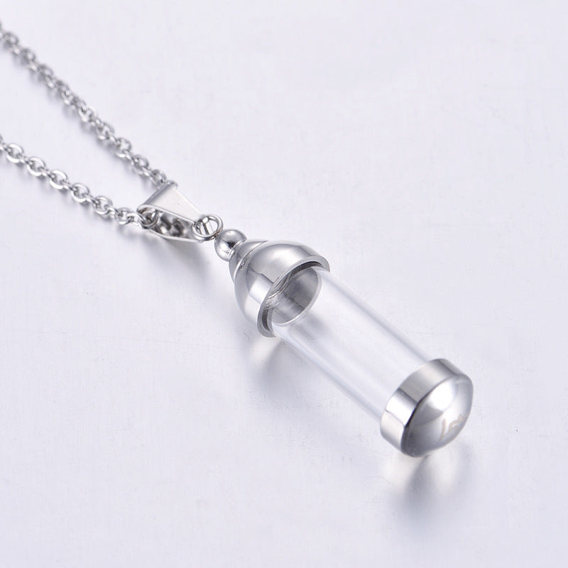 Essence Elysium: Stainless Steel Glass Perfume Pendant.