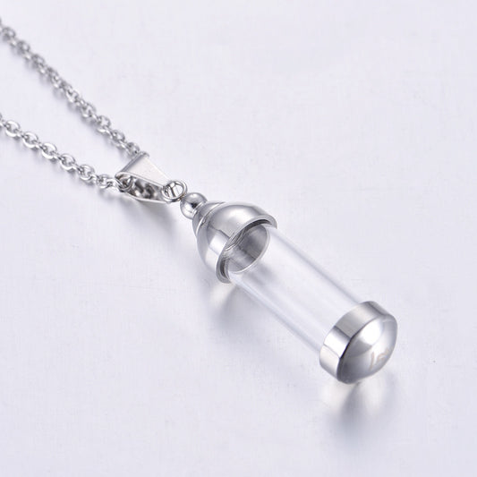 Essence Elysium: Stainless Steel Glass Perfume Pendant.