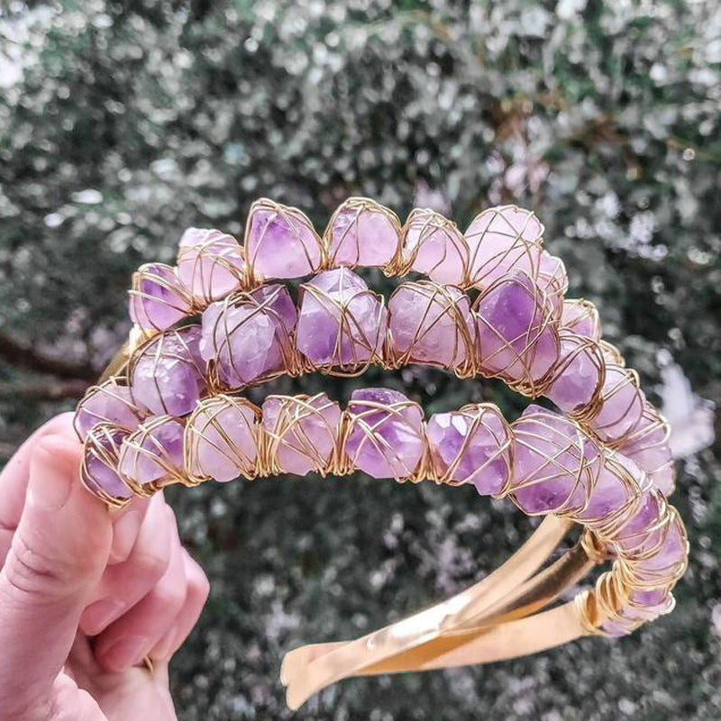 Natural Crystal Quartz Crown Born Amethyst Gemstone Wedding Headdress