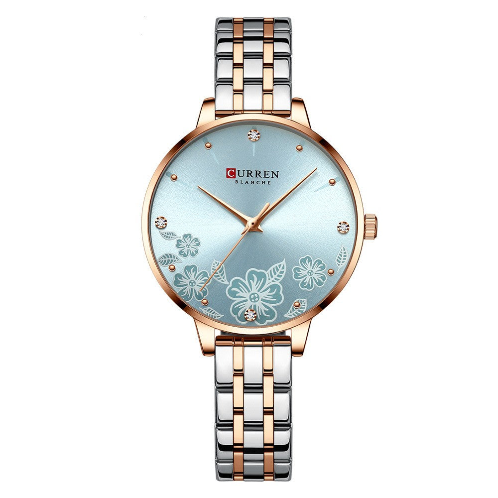 Women's Steel Belt Fashion Flower Casual Quartz Watch