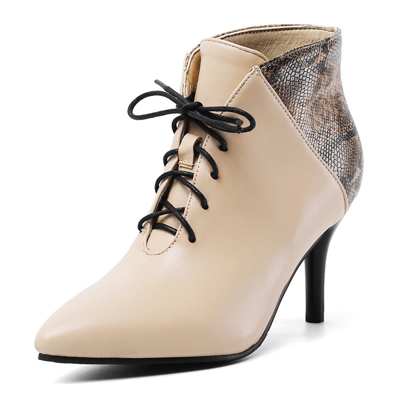 Presenting DiverseHue Plus Size High Heel Short Boots—fashion-forward color blocking for a chic and confident stride