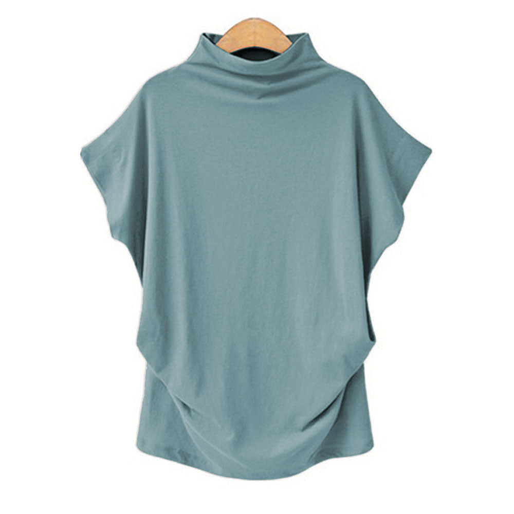 Cozy Lady: Turtleneck Bat Sleeve Short Sleeve T-shirt