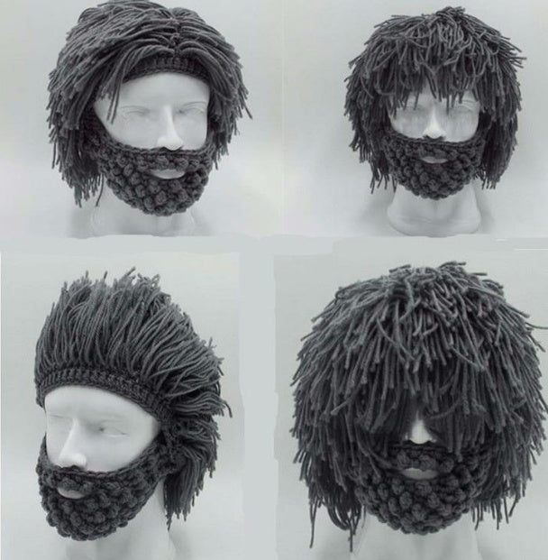 Halloween party spoof knit wool hats handmade beard men and women wig hats