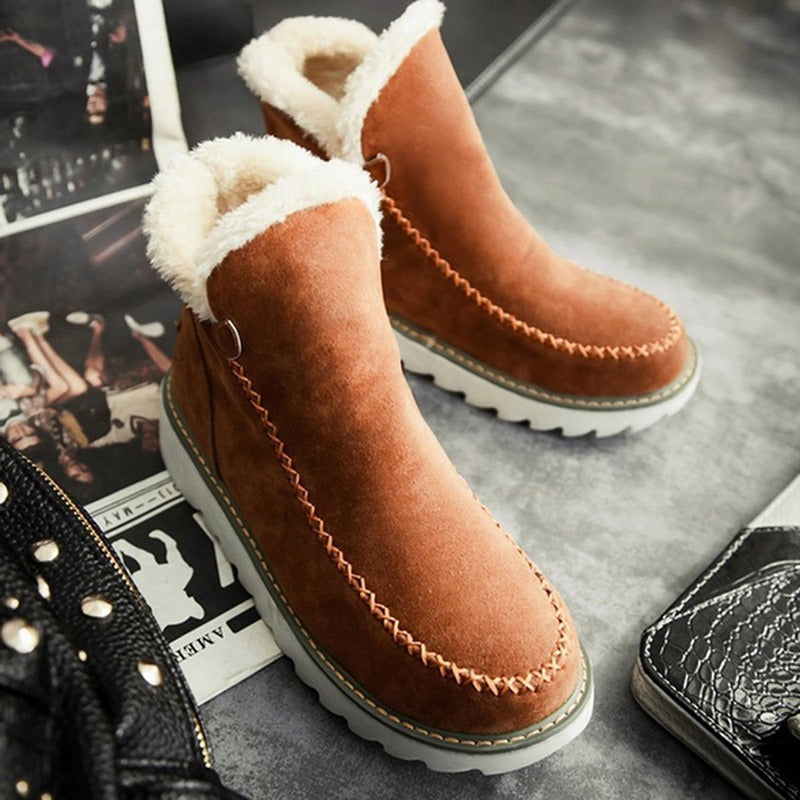 Introducing CozyStep Winter Ankle Boots—flats with warm plush for a stylish and comfortable winter stride.