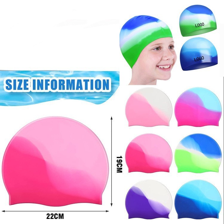 Silicone Swimming Cap Gradient Color Blocking Waterproof Printing