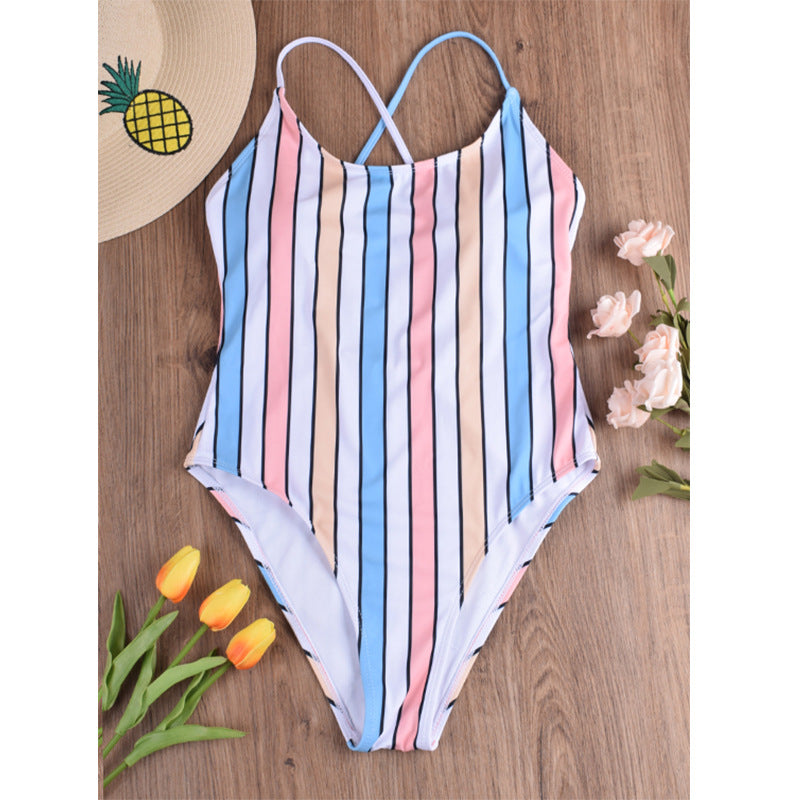 Striped one-piece swimsuit