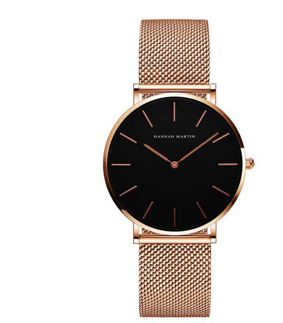 Japan Quartz Movement High Quality 36mm hannah Martin Women Stainless Steel Mesh Rose Gold Waterproof Ladies Watch