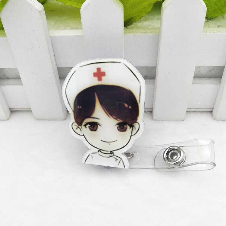 Acrylic Nurse Badge Easy Pull Buckle Cartoon ID Buckle Retractable Buckle Lanyard