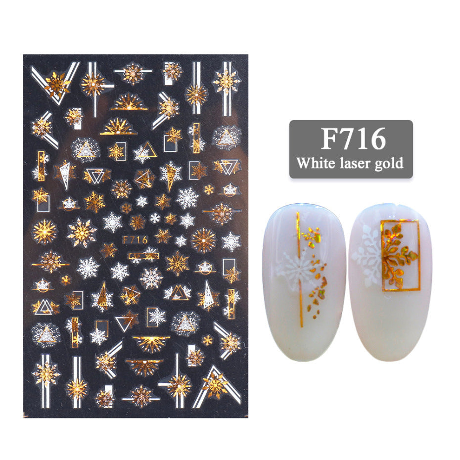 Neue Nagelaufkleber 3D-Weihnachtsserie Zweifarbige goldene Laser-Schneeflocke Dünne Aufkleber Nail Art Design Nail Art Aufkleber